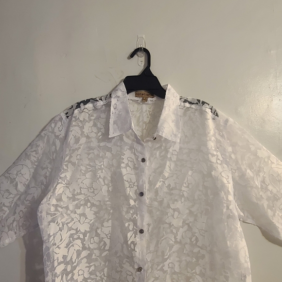 Notations White Sheer Floral Button-Up Blouse Size XL - Picture 2 of 5
